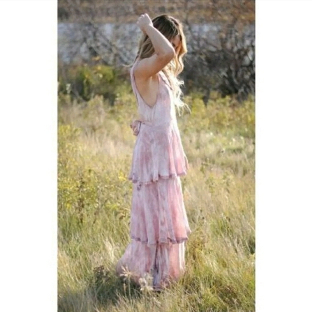 FREE PEOPLE 🦄 Rare NEW ROMANTICS Tiered Hippie Trip Maxi Dress Sz S Pink Quartz